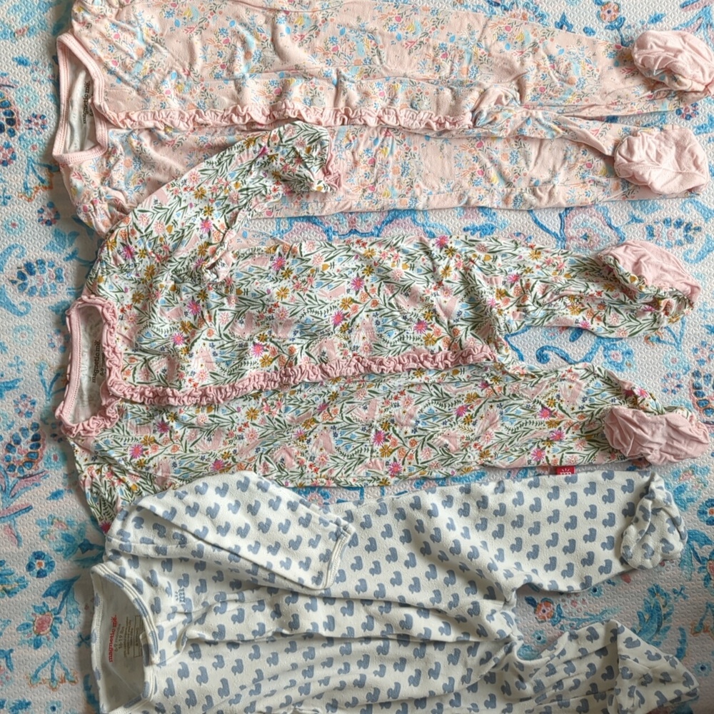 Lot of 3 Magnetic Me 6-9M footie sleeper onesies